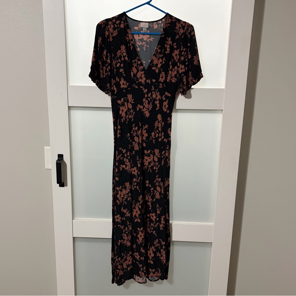 a new day Black and Pink Floral Midi Dress